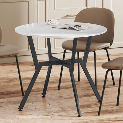 Small Kitchen Table with Black Steel Legs, Dining Table, High Gloss White