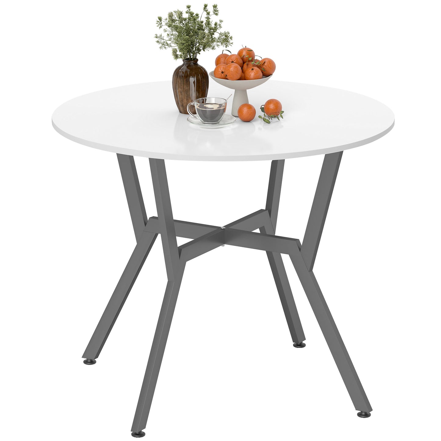 Small Kitchen Table with Black Steel Legs, Dining Table, High Gloss White