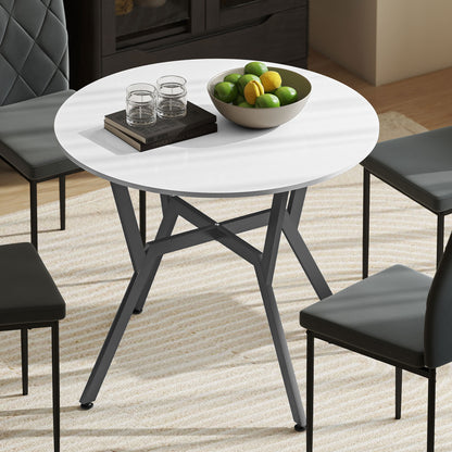 Small Kitchen Table with Black Steel Legs, Dining Table, High Gloss White