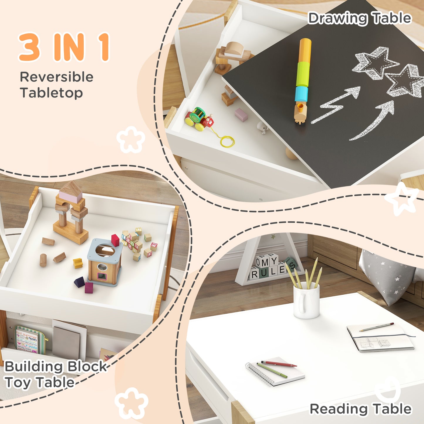 3-Piece Kids Table and Chair Set for Nursery, Playroom, Classroom