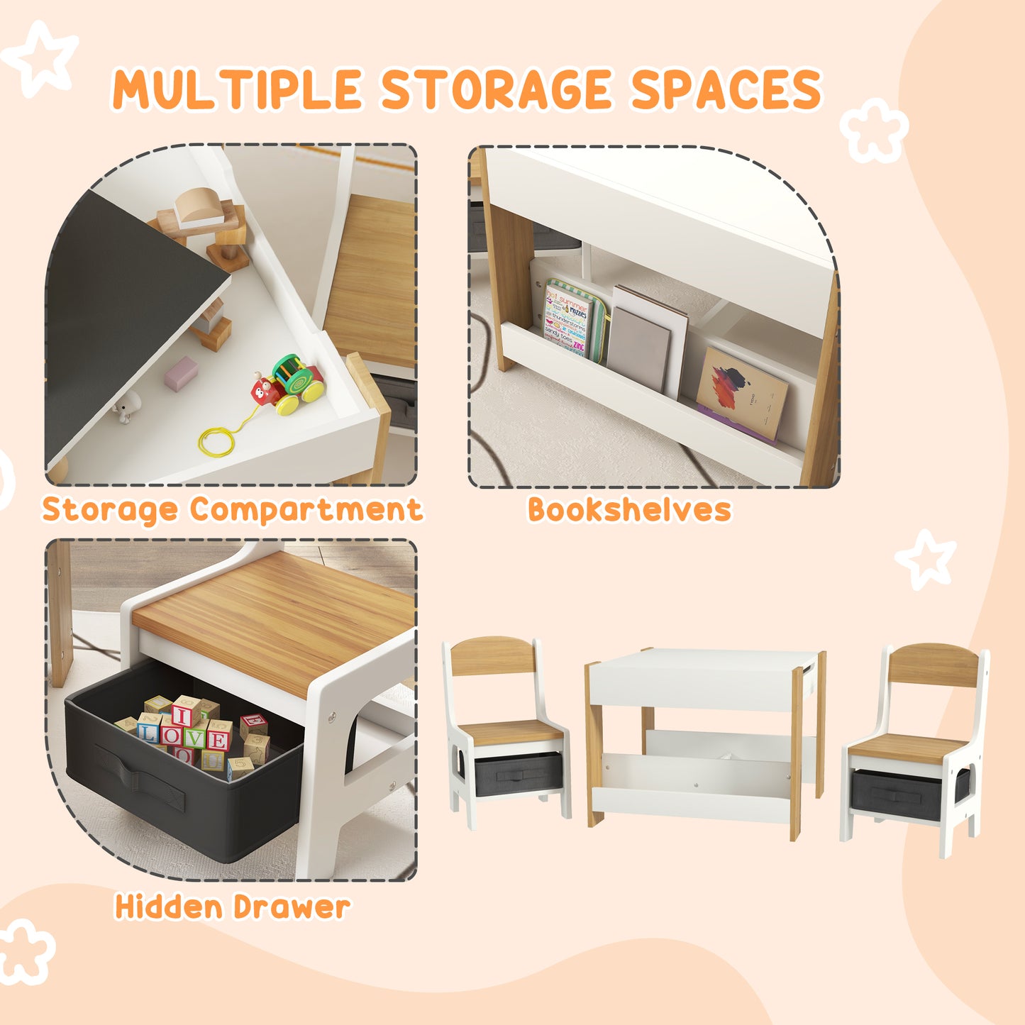 3-Piece Kids Table and Chair Set for Nursery, Playroom, Classroom