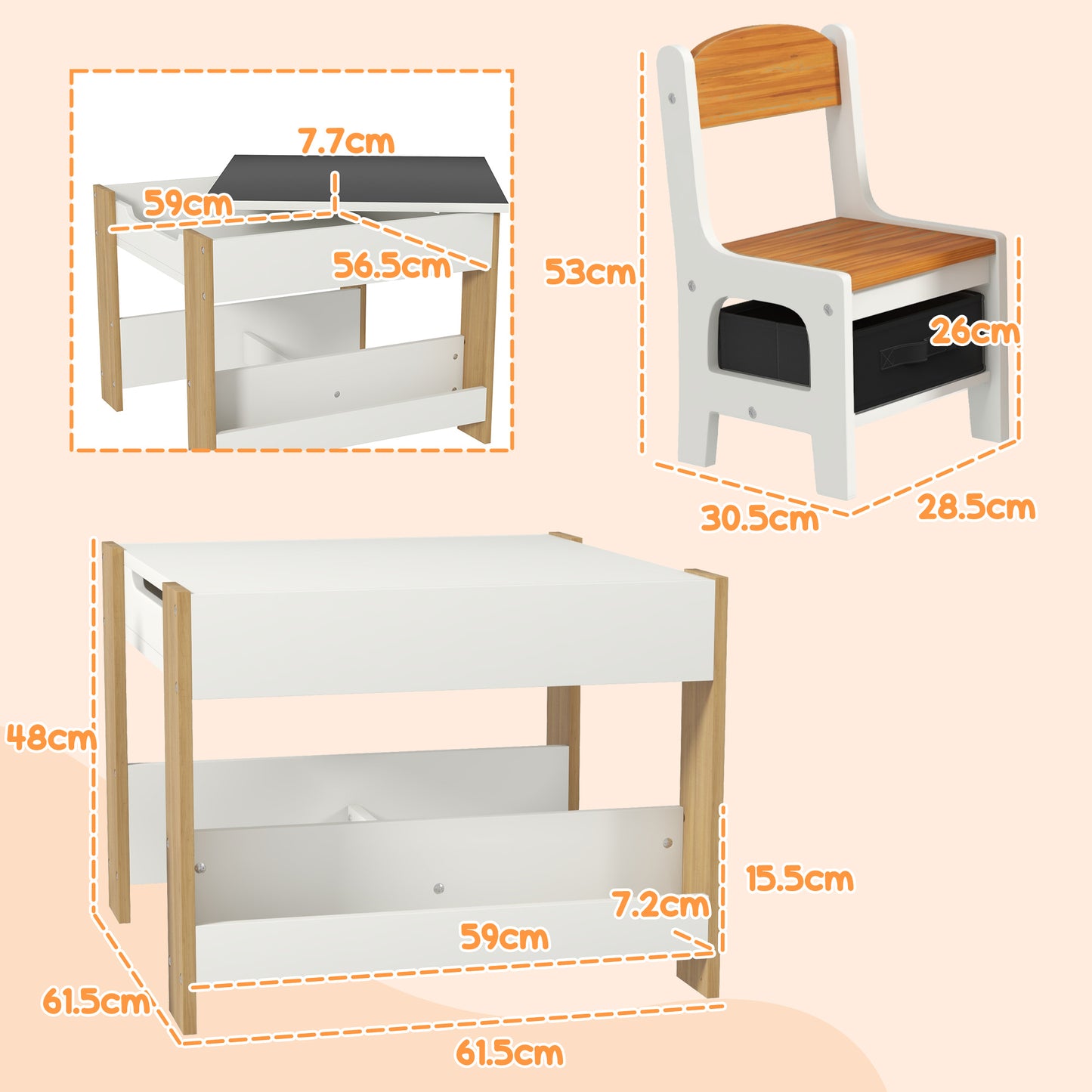 3-Piece Kids Table and Chair Set for Nursery, Playroom, Classroom