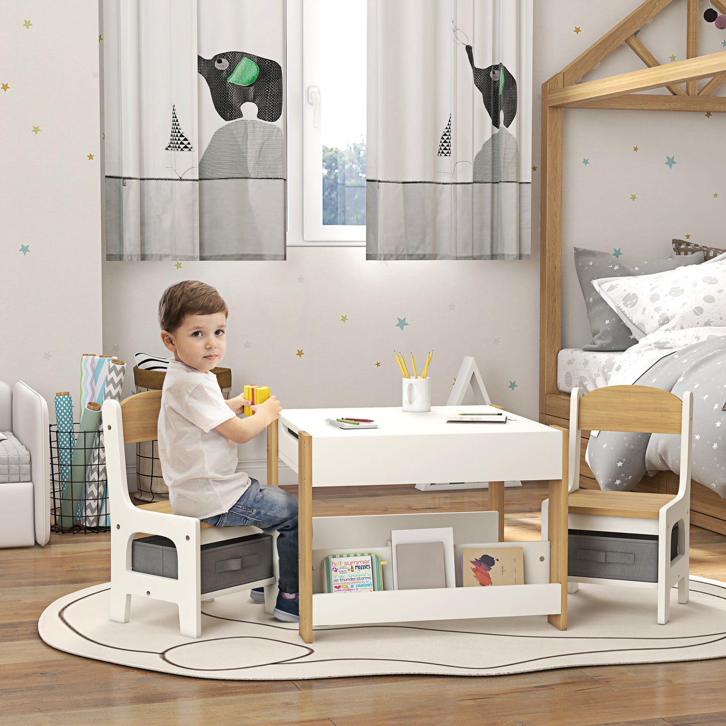 3-Piece Kids Table and Chair Set for Nursery, Playroom, Classroom