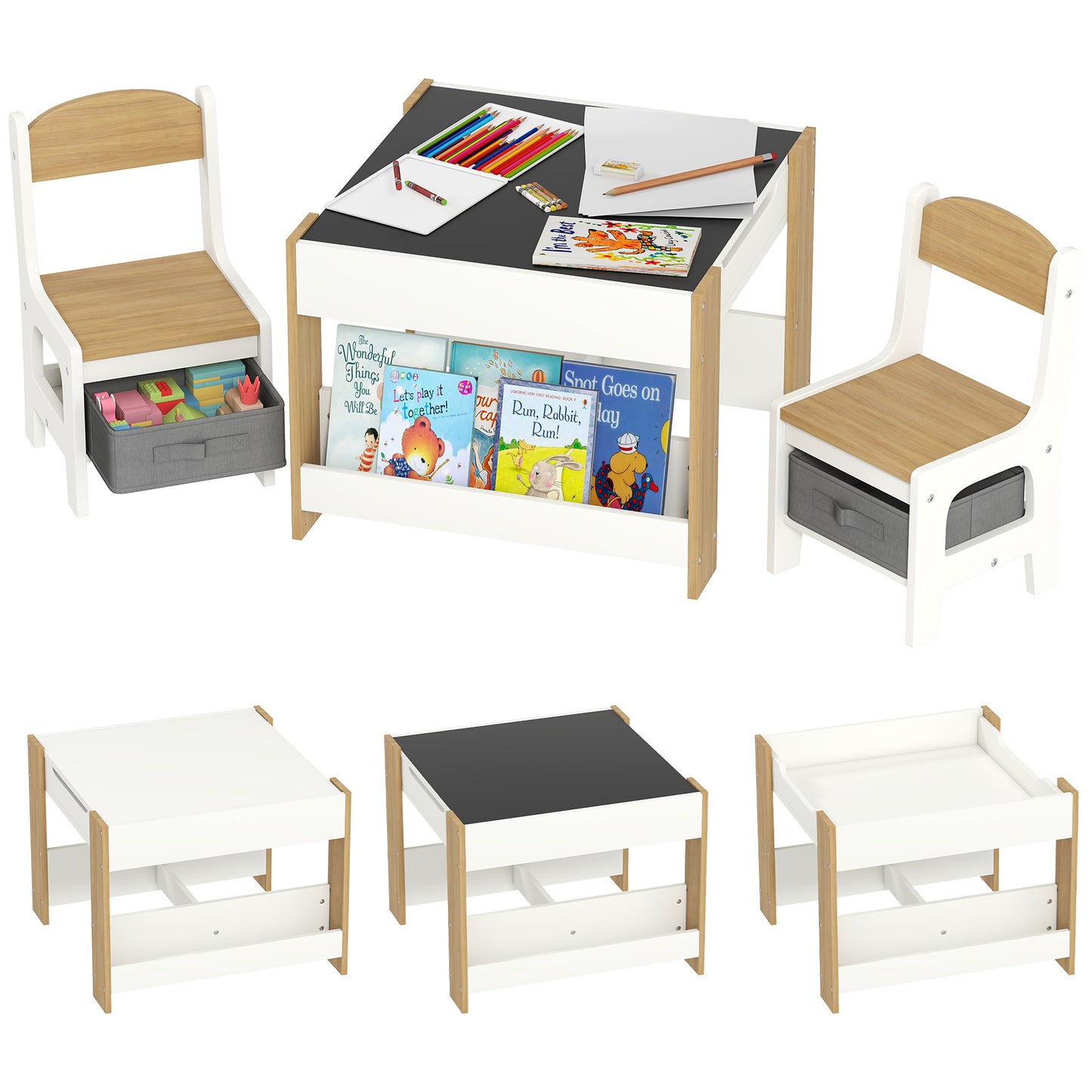 3-Piece Kids Table and Chair Set for Nursery, Playroom, Classroom