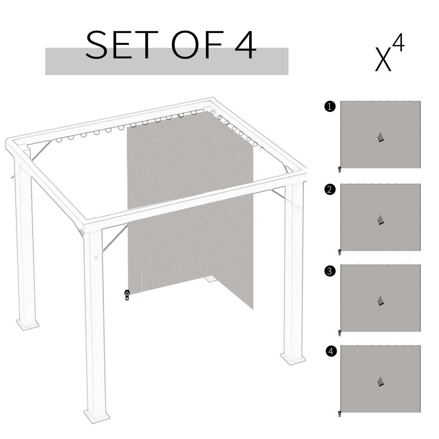 3 x 3(m) Universal Gazebo Replacement Sidewall Set, 4 Panels, Grey