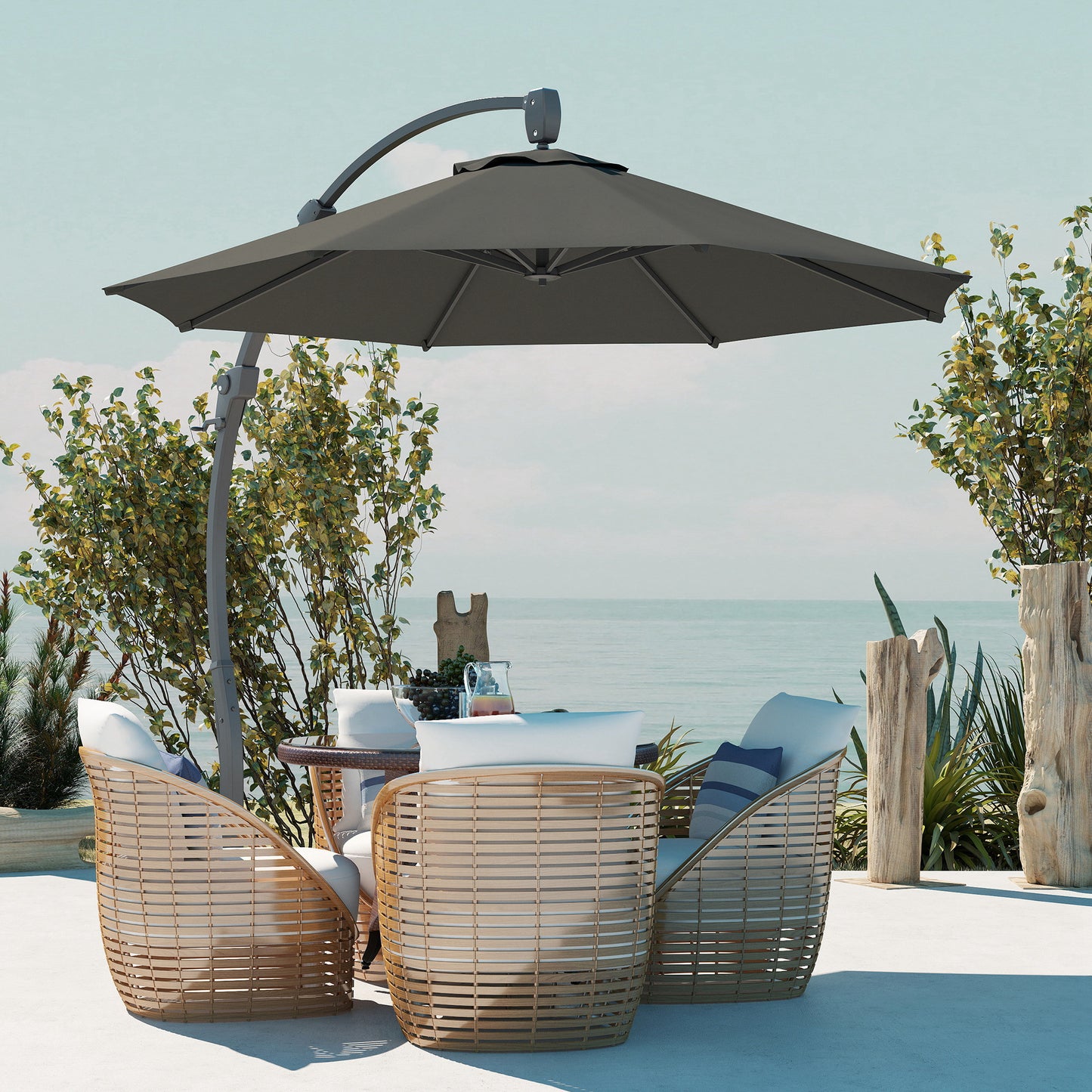 3(m) Garden Cantilever Parasol with Crank Aluminium Frame Grey