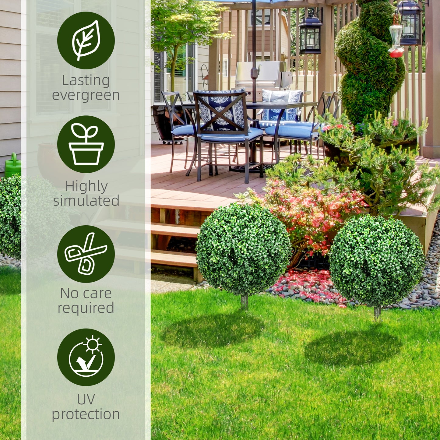 Set of 2 Artificial Boxwood Topiary Trees with Ground Stake