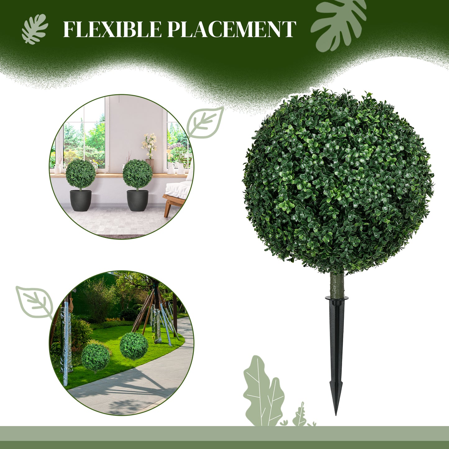 Set of 2 Artificial Boxwood Topiary Trees with Ground Stake