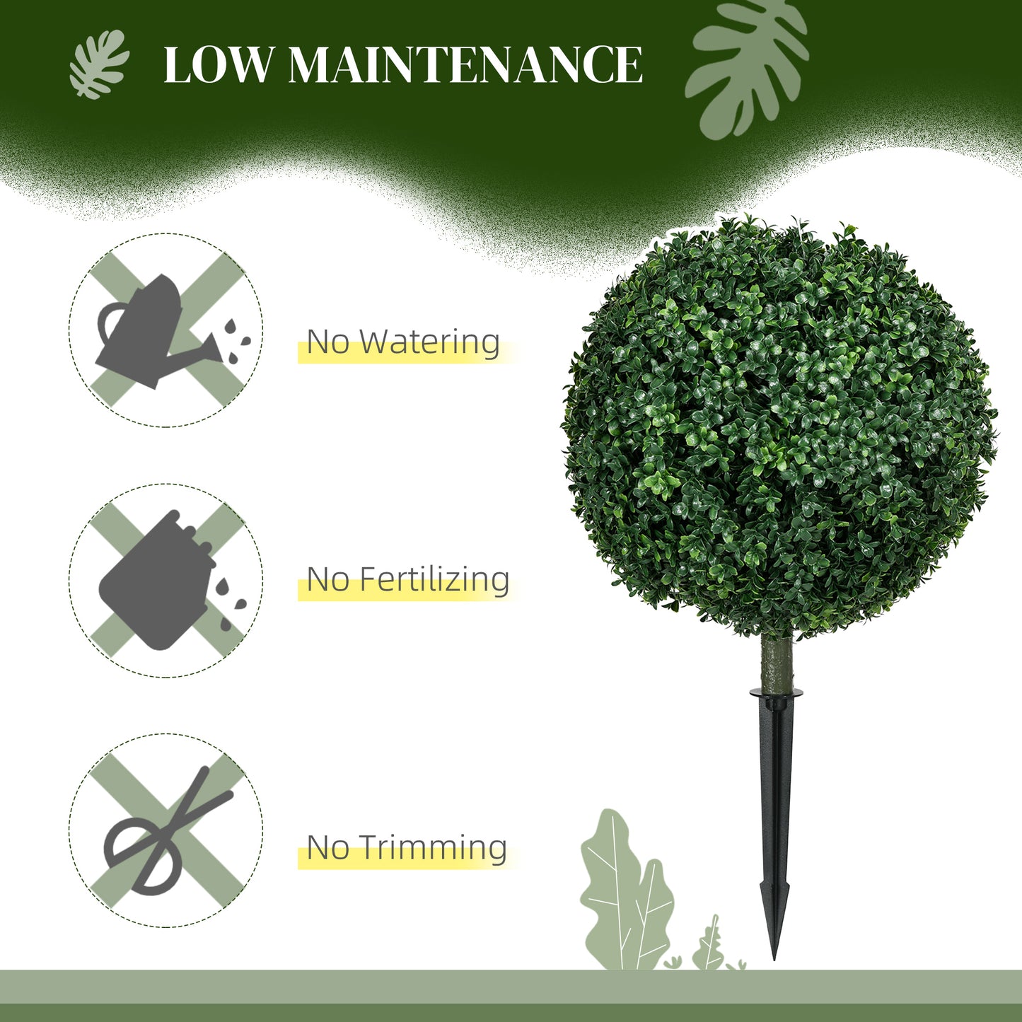 Set of 2 Artificial Boxwood Topiary Trees with Ground Stake