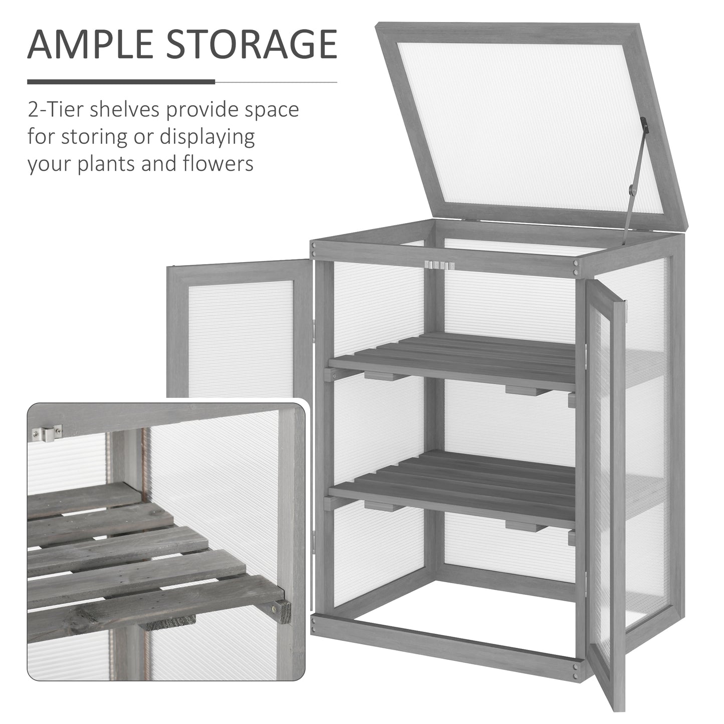 3-tier Wood Greenhouse Plant Storage Shelf Garden Cold Frame Grow House