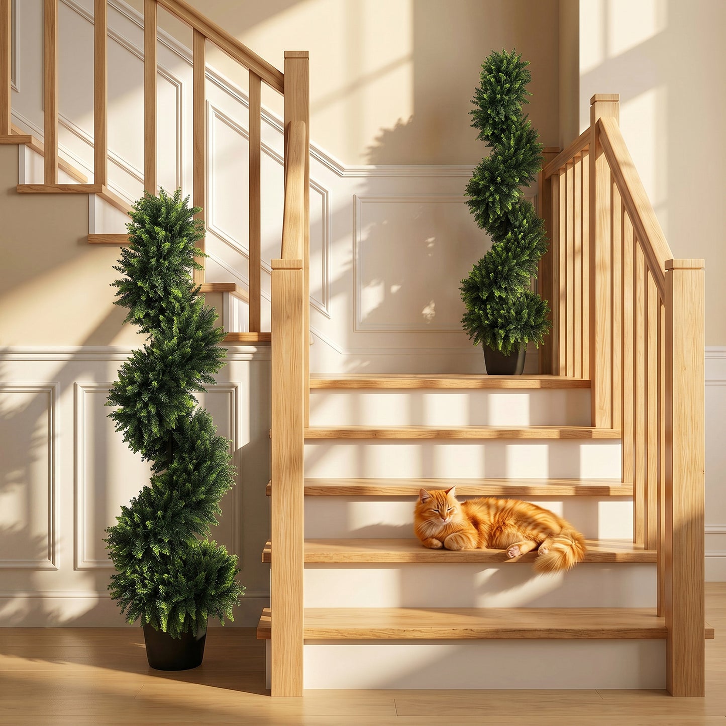 Set of 2 Artificial Cypress Topiary Tree, Spiral Topiary Tree with 700 Leaves, Fake Plants in Pot for Indoor Outdoor Decor, 120cm, Deep Green