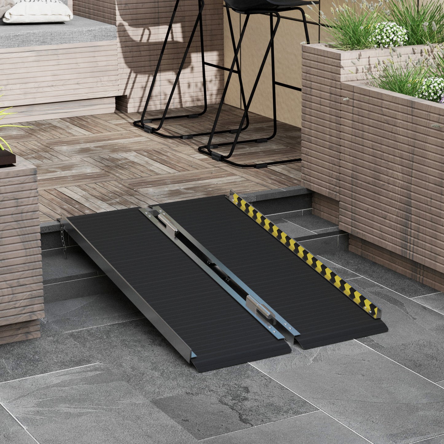 Wheelchair Ramp Folding Aluminium Threshold Ramp w/ Non-Skid Surface, Transition Plates Above & Below , 122L x 73Wcm, 272KG Capacity,
