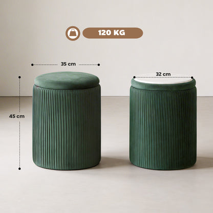 Round Storage Ottoman with Removable Top, Dark Green