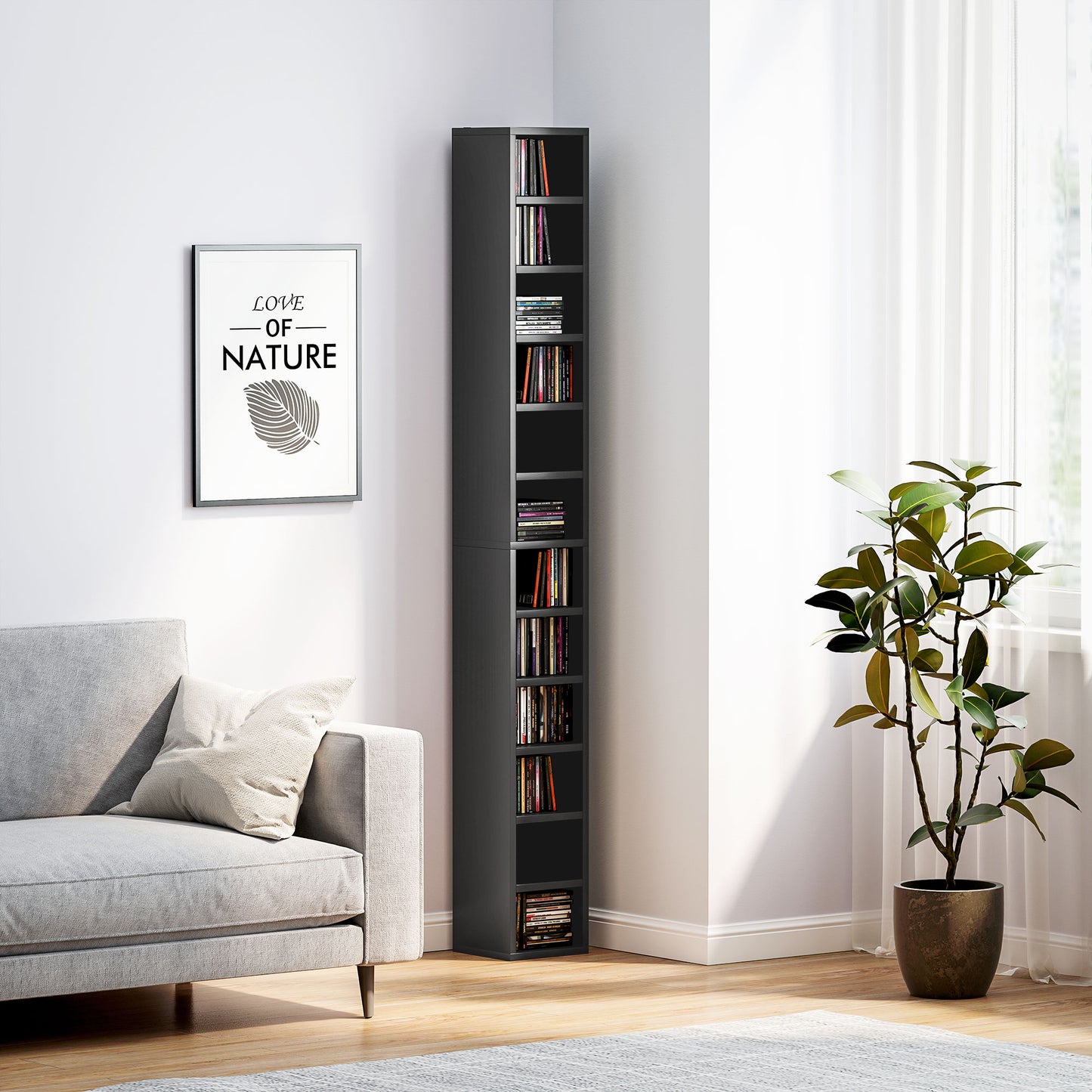 204 CD Storage Tower Tall Bookcase Bookshelf with 12 Cubes Black