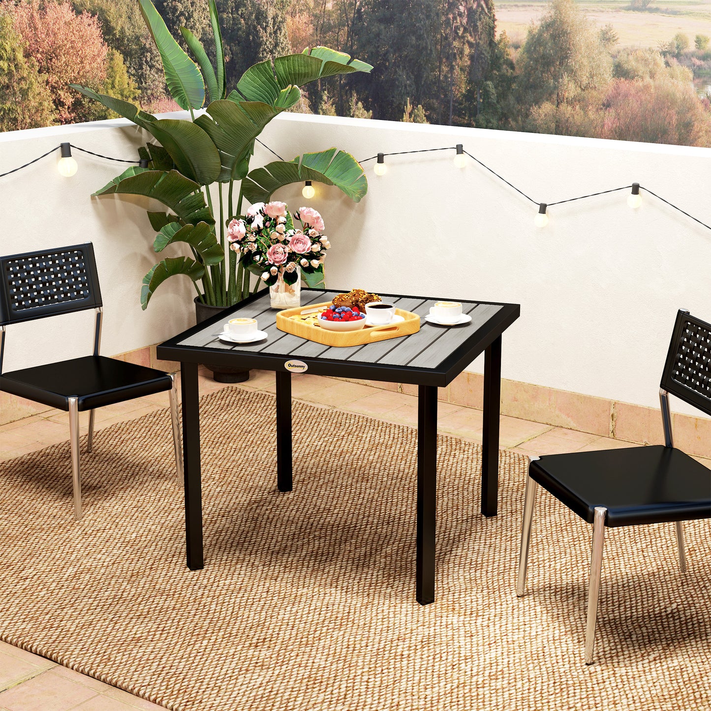 Garden Table for 4 Person with 5.4cm Parasol Hole, Light Grey