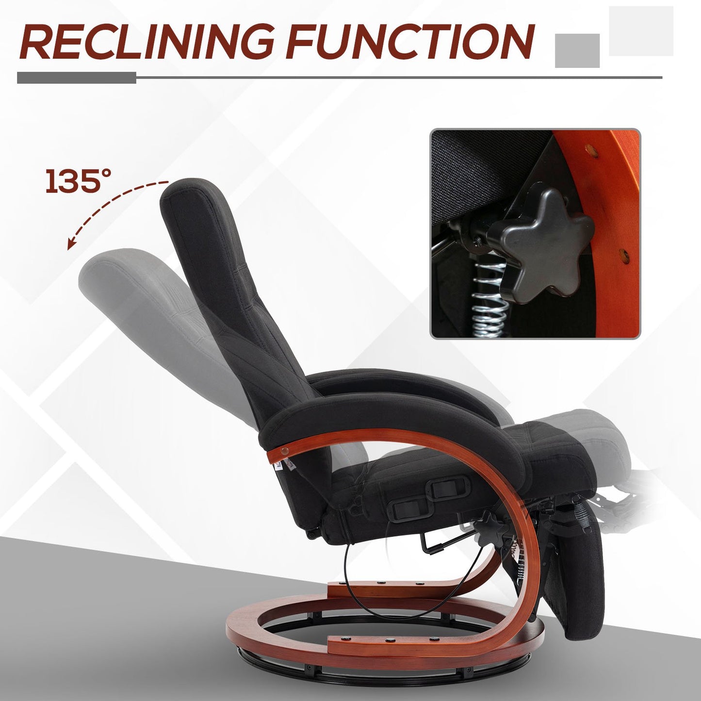 Manual Recliner Swivel Reclining Chair with Footrest Armrests Black