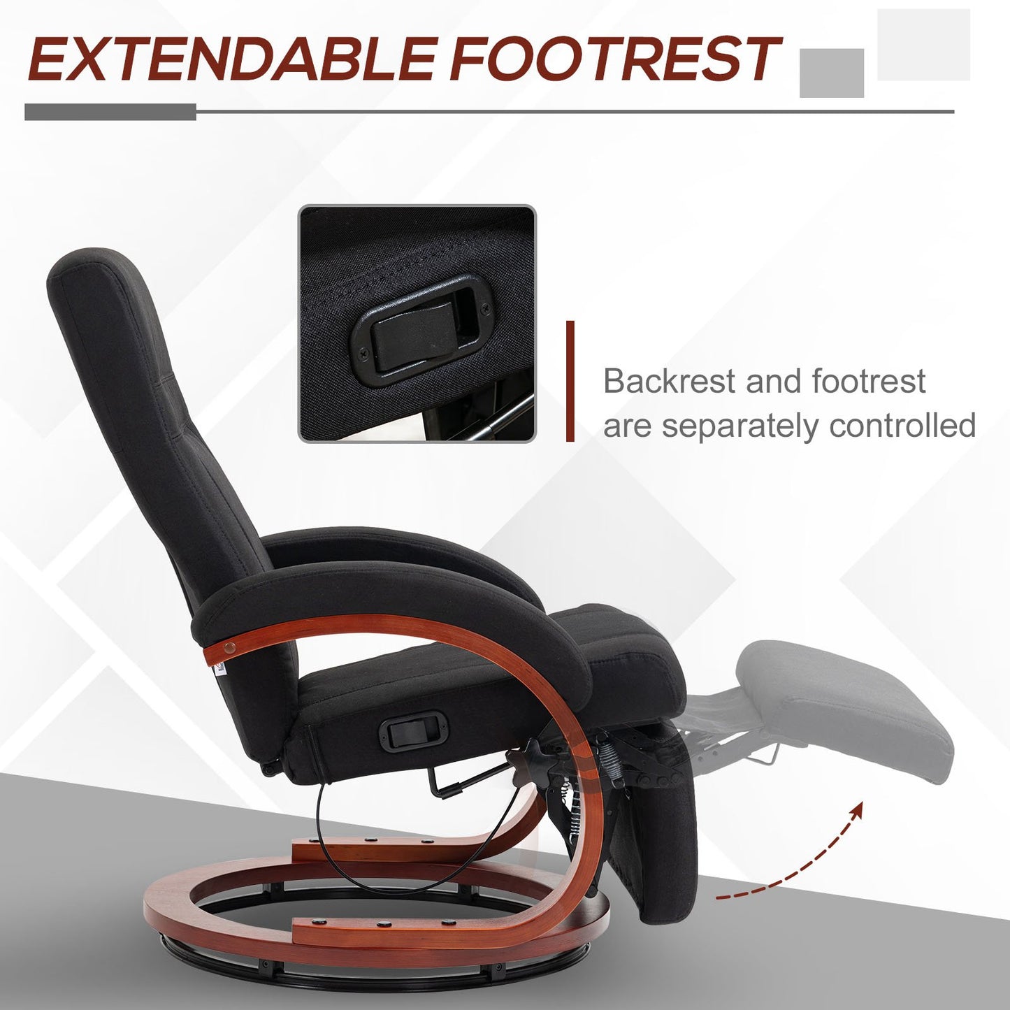 Manual Recliner Swivel Reclining Chair with Footrest Armrests Black