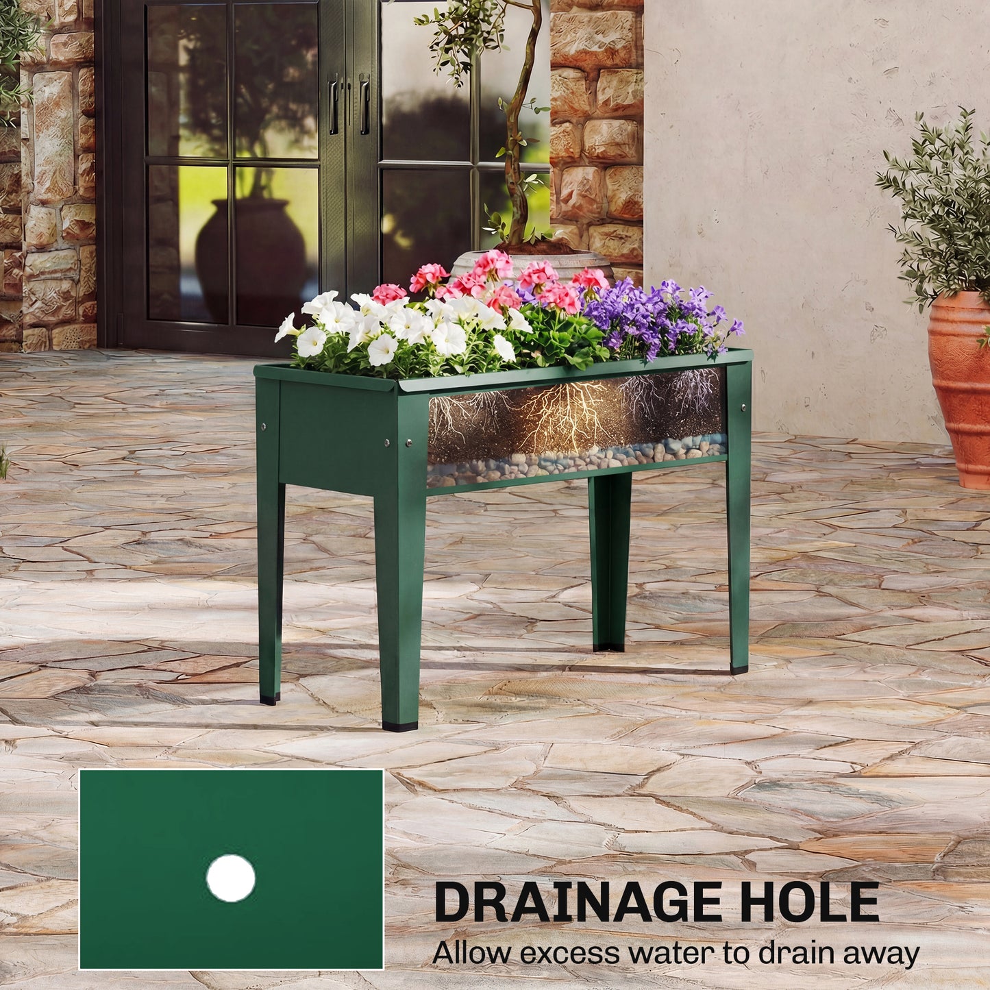 Raised Planter, Metal Raised Garden Bed on Legs with Drainage Hole