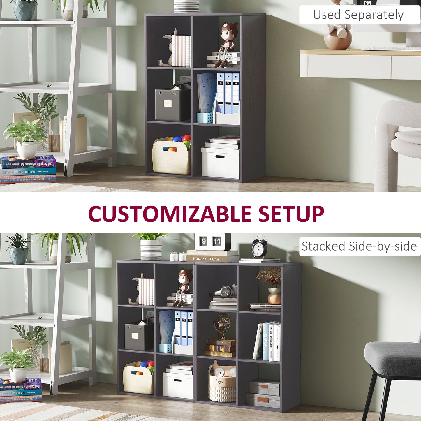 6-Cube Bookshelf, Display Shelving Unit for Home Office, Grey
