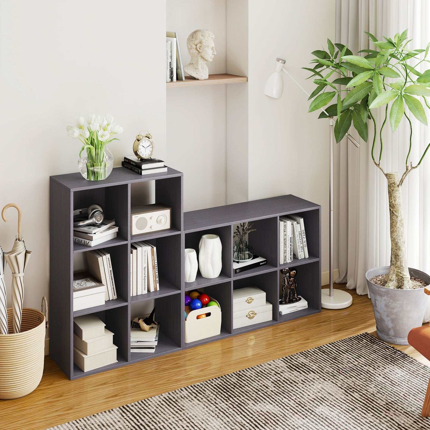 6-Cube Bookshelf, Display Shelving Unit for Home Office, Grey