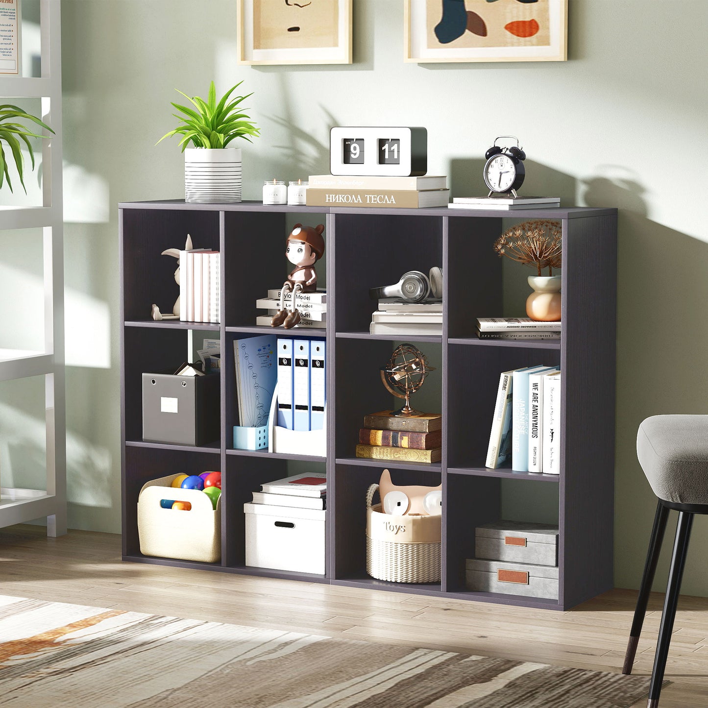 6-Cube Bookshelf, Display Shelving Unit for Home Office, Grey