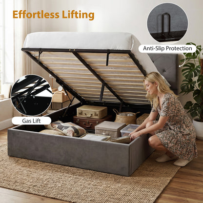 Double Bed Frame Gas Side Lift Under Bed Storage Dark Grey