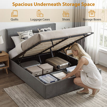 Double Bed Frame Gas Side Lift Under Bed Storage Dark Grey