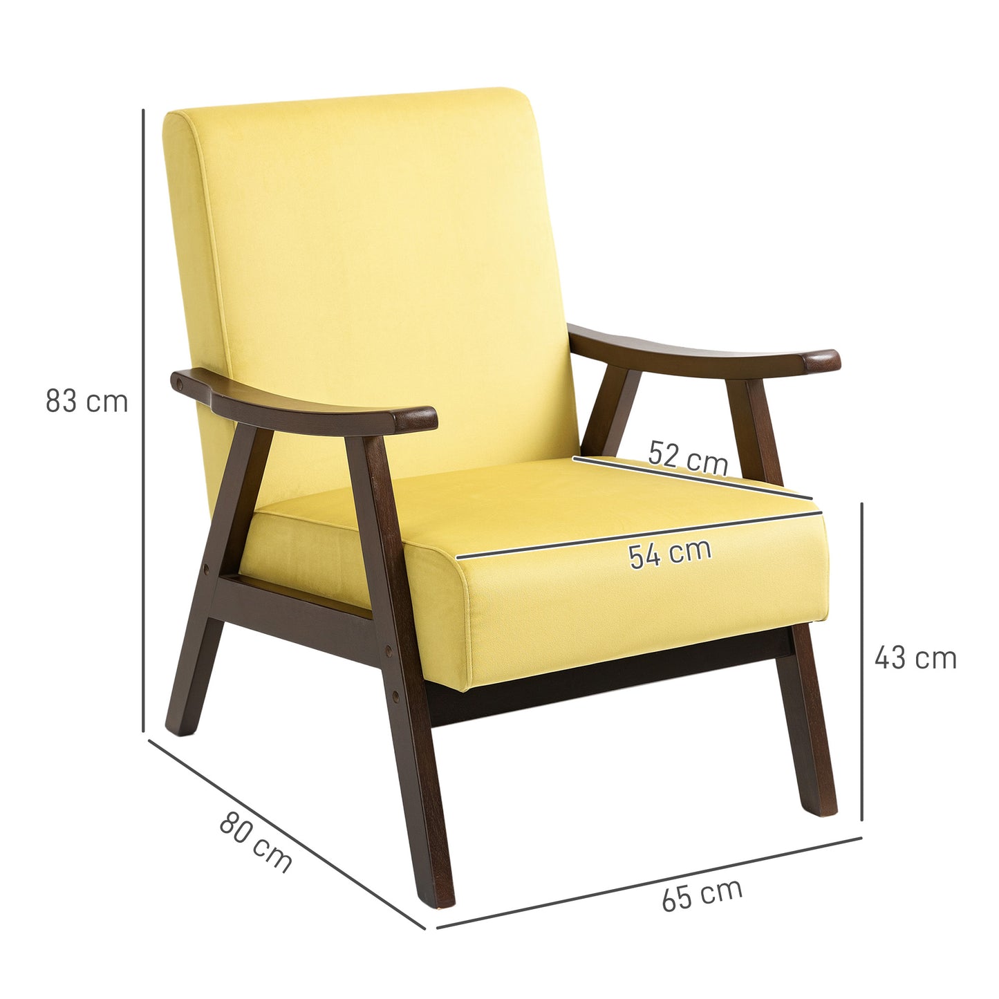 Velvet Armchair with Solid Wood Frame and Thick Padded, Champagne