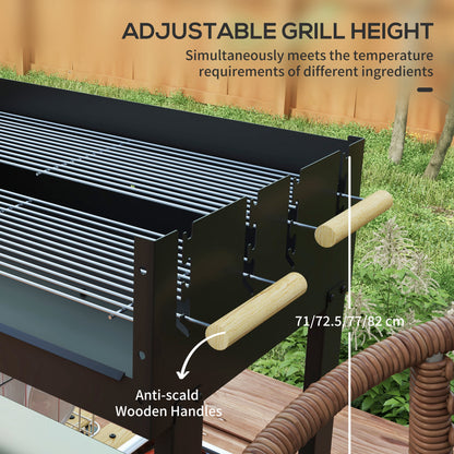 Charcoal BBQ Grill Barbecue with Side Table, Storage Shelf, Wheels