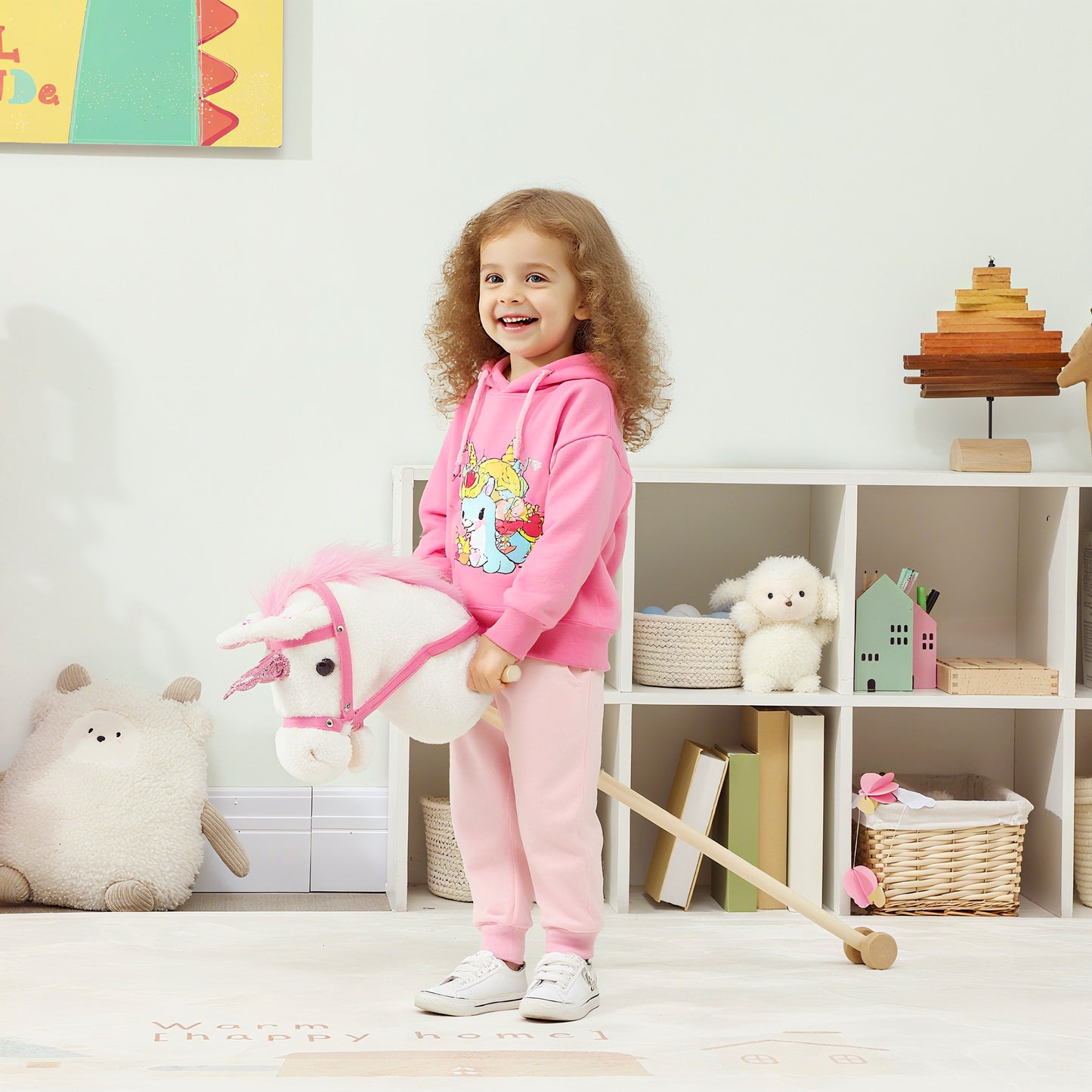 Stick Horse w/ Wood Wheels, Pony Neighing, Galloping Sounds White