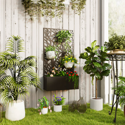 Metal Raised Garden Bed with Trellis, Outdoor Elevated Planter Box