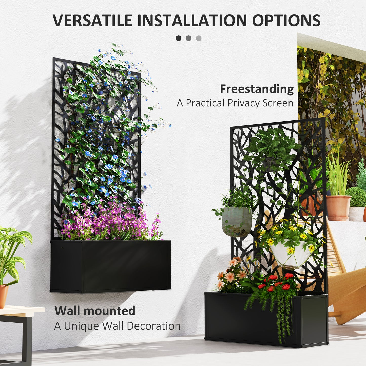 Metal Raised Garden Bed with Trellis, Outdoor Elevated Planter Box