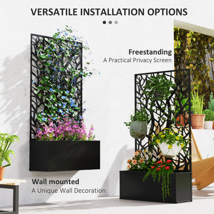 Metal Raised Garden Bed with Trellis, Outdoor Elevated Planter Box