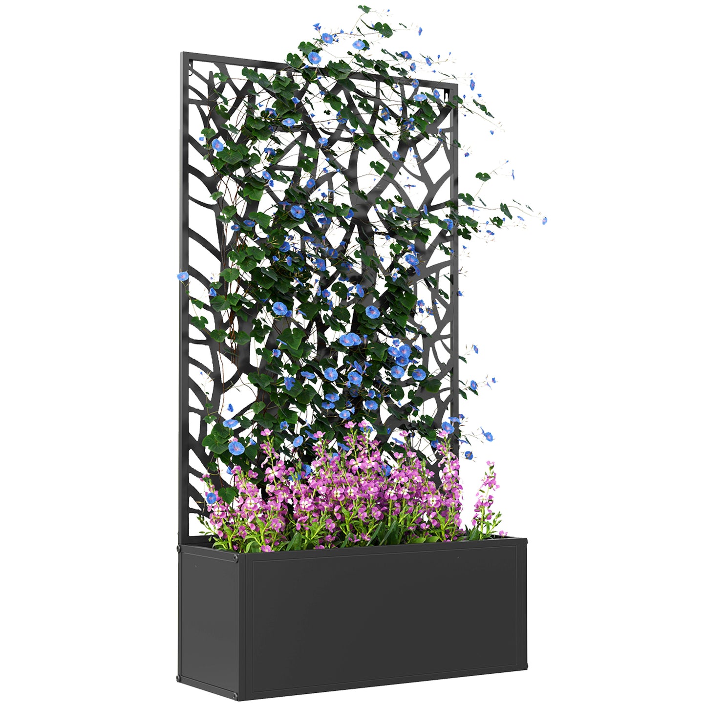Metal Raised Garden Bed with Trellis, Outdoor Elevated Planter Box