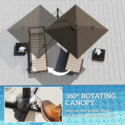Square Cantilever Roma Parasol 360 Degree Rotation Hand Crank, Tan