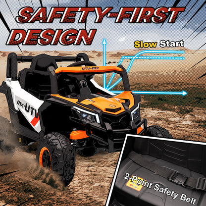 12V Kids Ride On Car, Electric Car for Kids UTV with Remote Control, Slow Start, Suspension System, LED Lights, Music, USB Port, for Boys Girls 3-5 Years, Orange