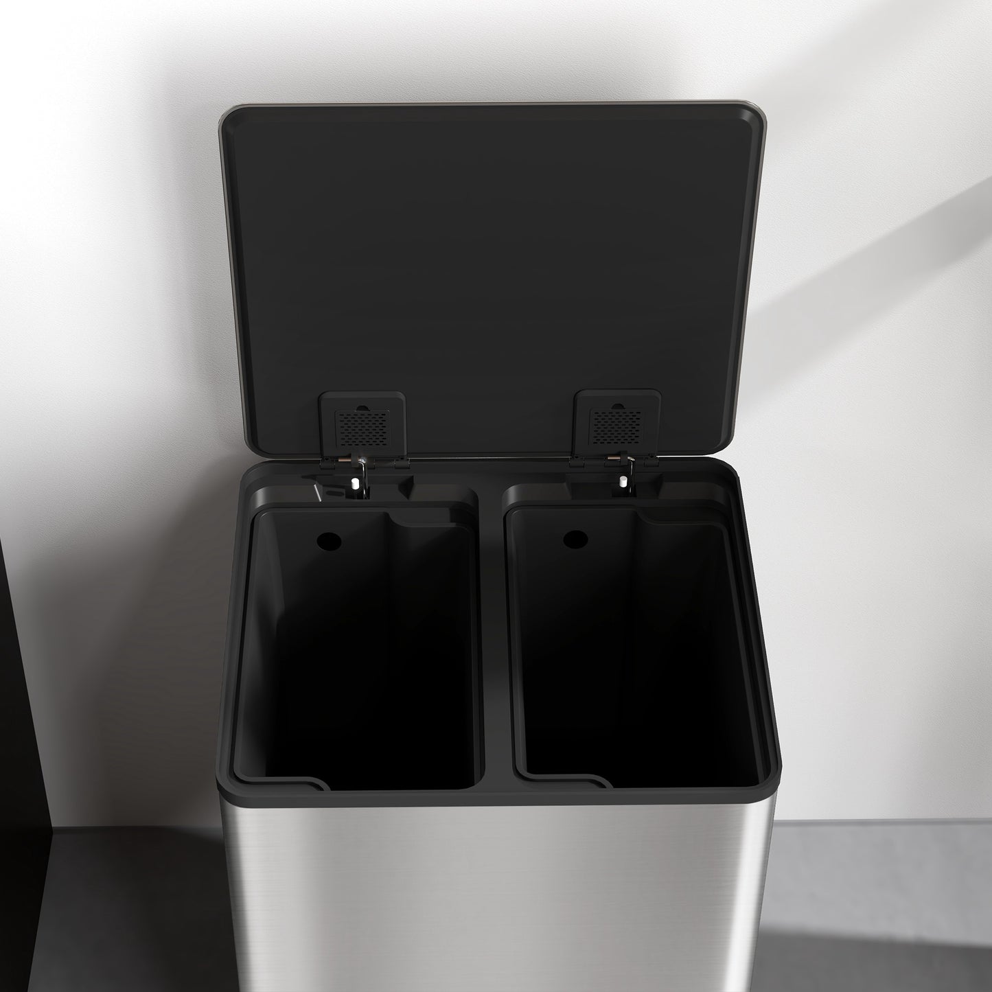 2 x 30L Double Kitchen Bin, Pedal Bin with Soft-Close Lid, Silver