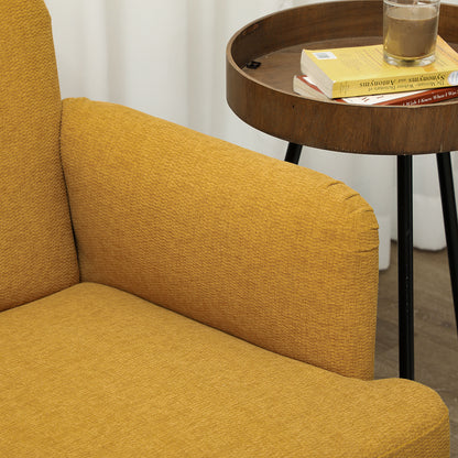 2 Seater Sofa with 21cm Thick Padding and Wood Legs, Yellow