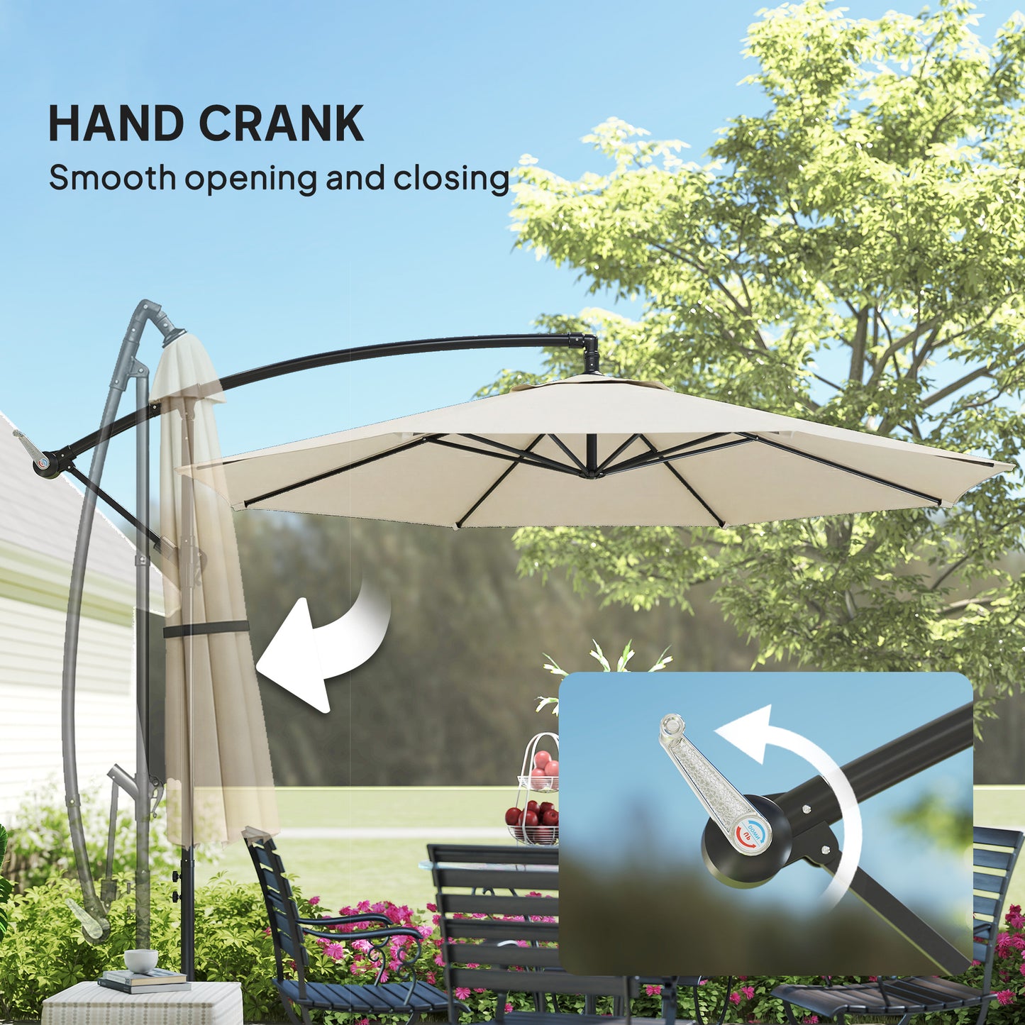 3(m) Garden Banana Parasol Cantilever Umbrella w/ Base, Cream White