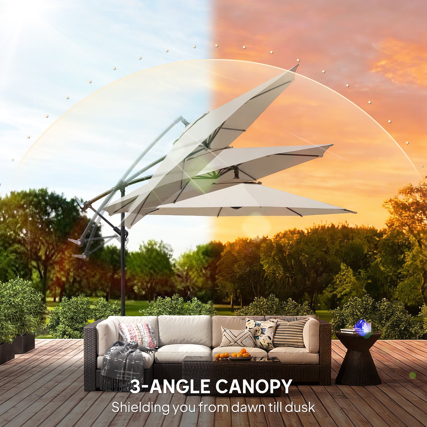 3(m) Garden Banana Parasol Cantilever Umbrella w/ Base, Cream White