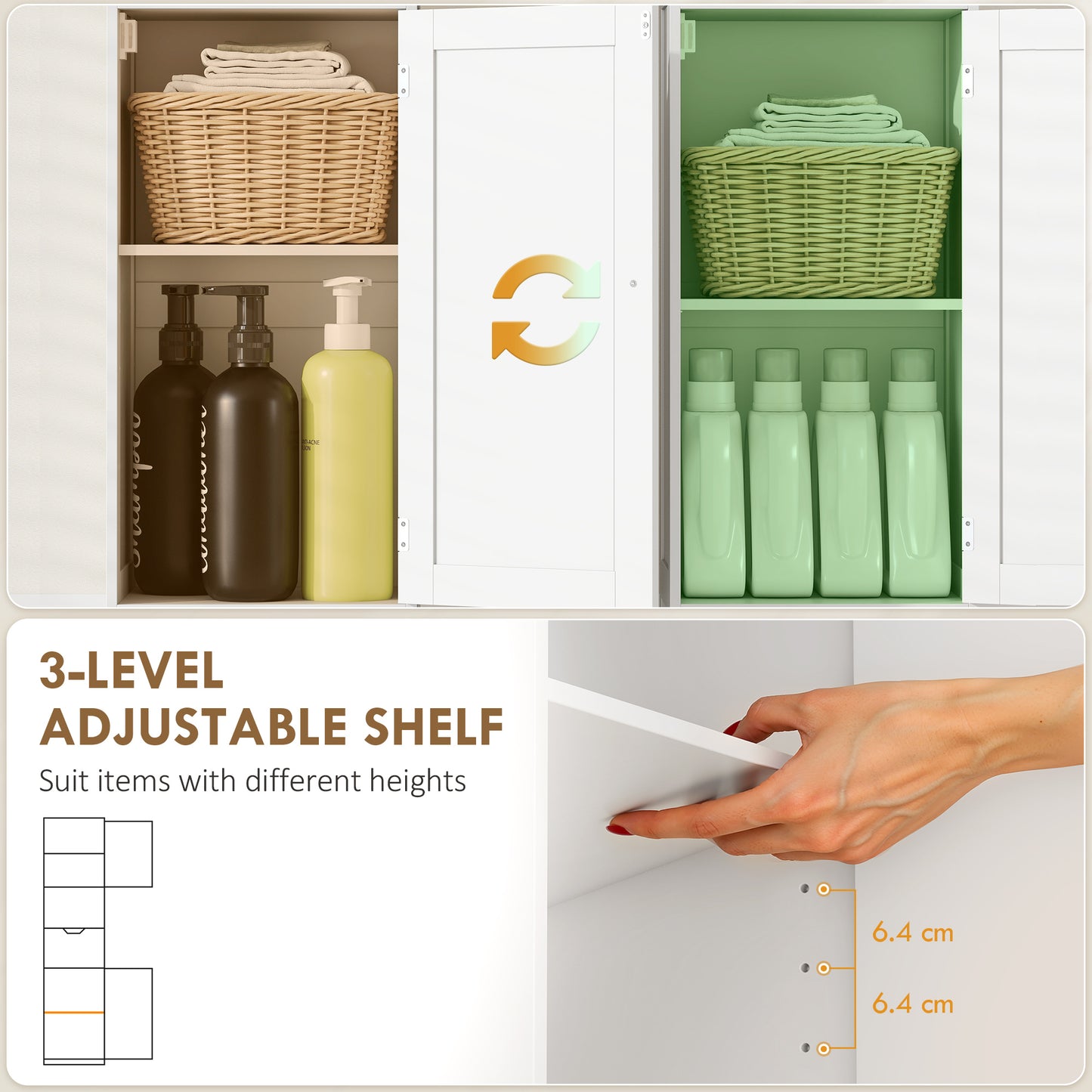 170cm Tall Bathroom Storage Cabinet with LED Light, Adjustable Shelf