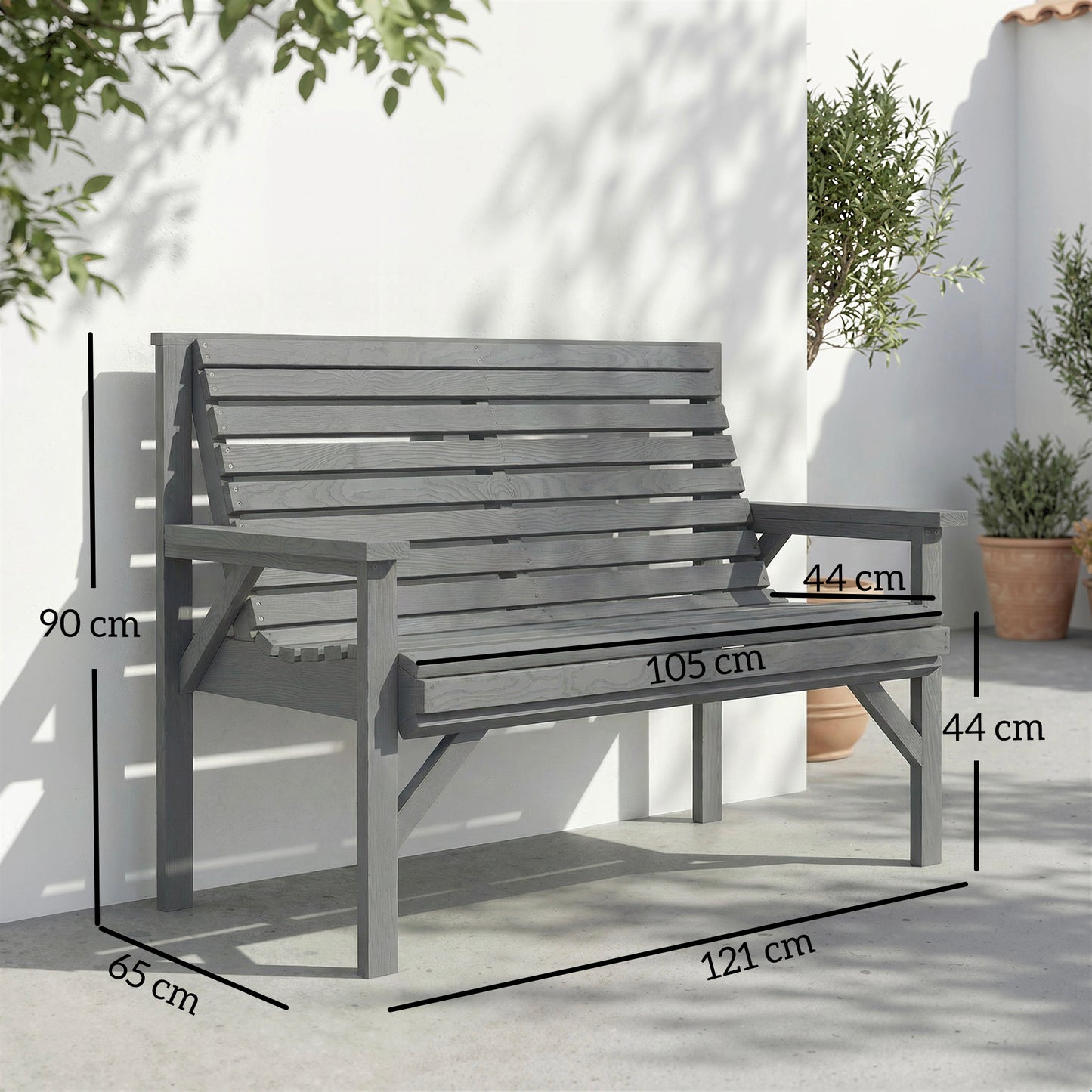 Wooden Garden Bench 2 Seater, Patio Bench for Indoor Outdoor