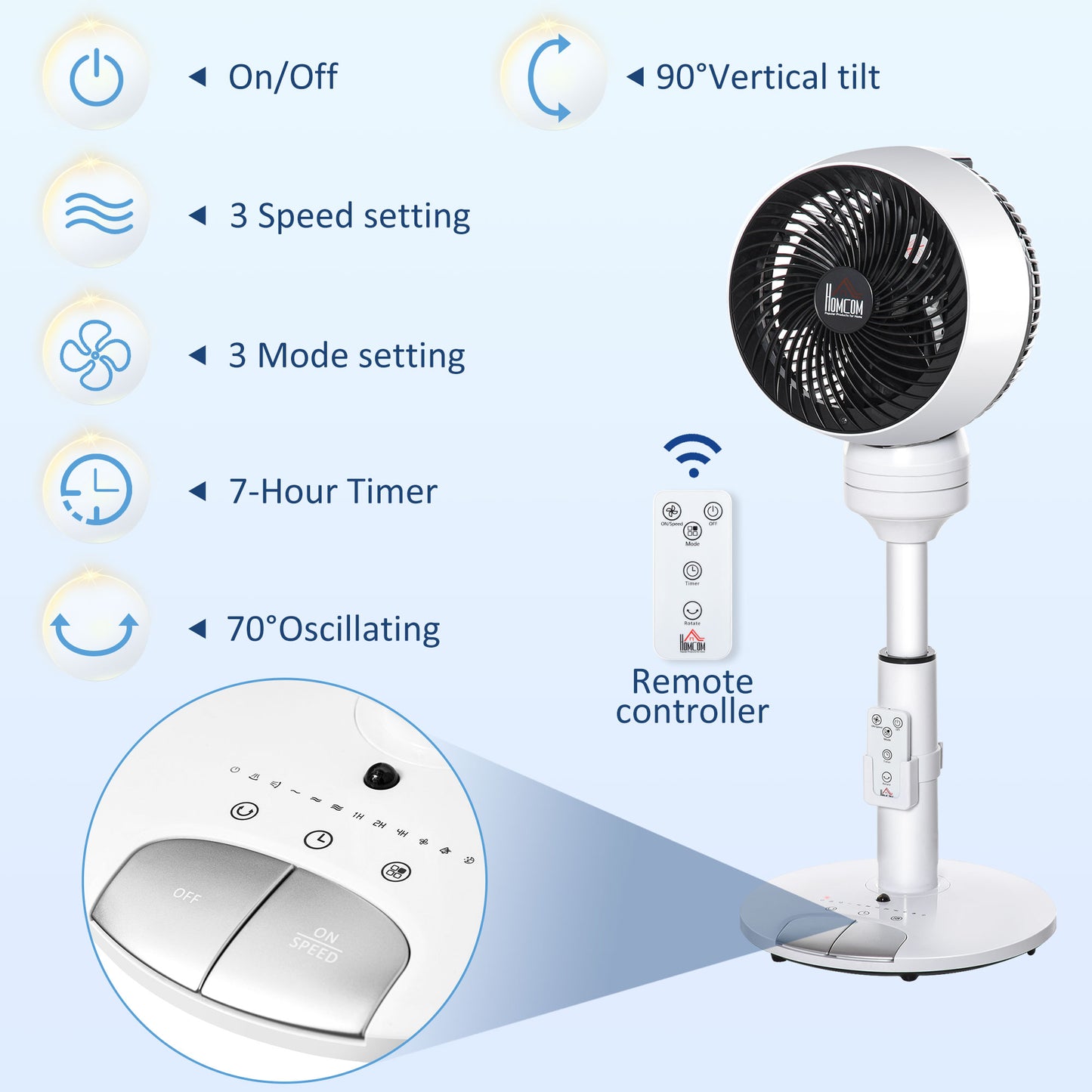 9 Inch Height Adjustable Air Circulator Fan 70° Oscillating 9 Setting