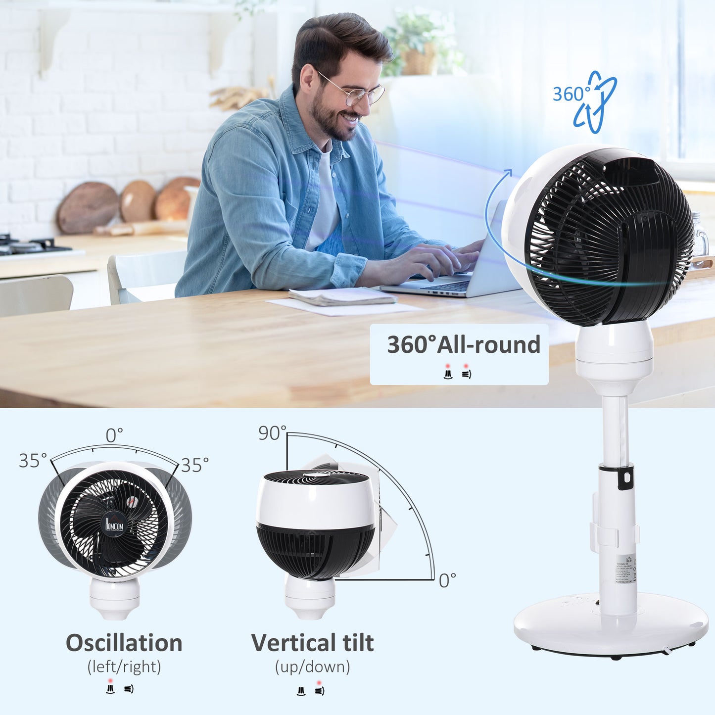 9 Inch Height Adjustable Air Circulator Fan 70° Oscillating 9 Setting