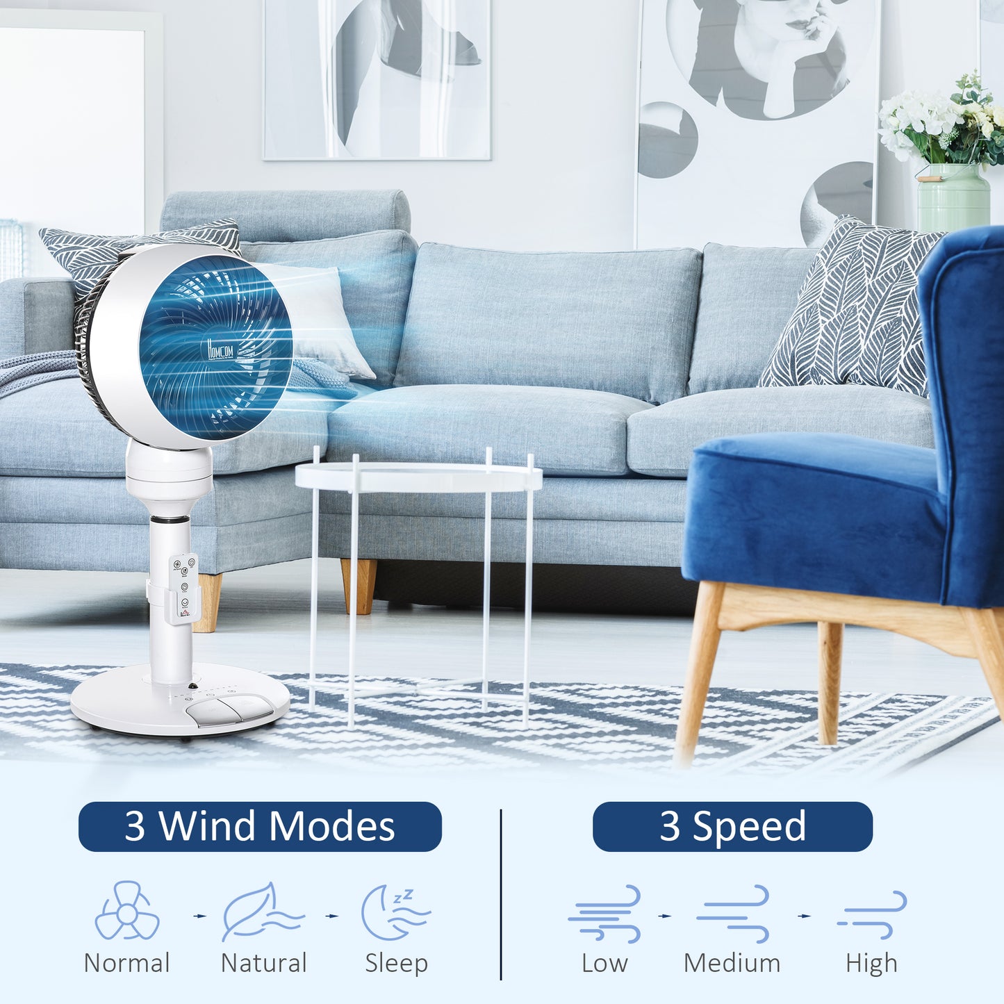 9 Inch Height Adjustable Air Circulator Fan 70° Oscillating 9 Setting