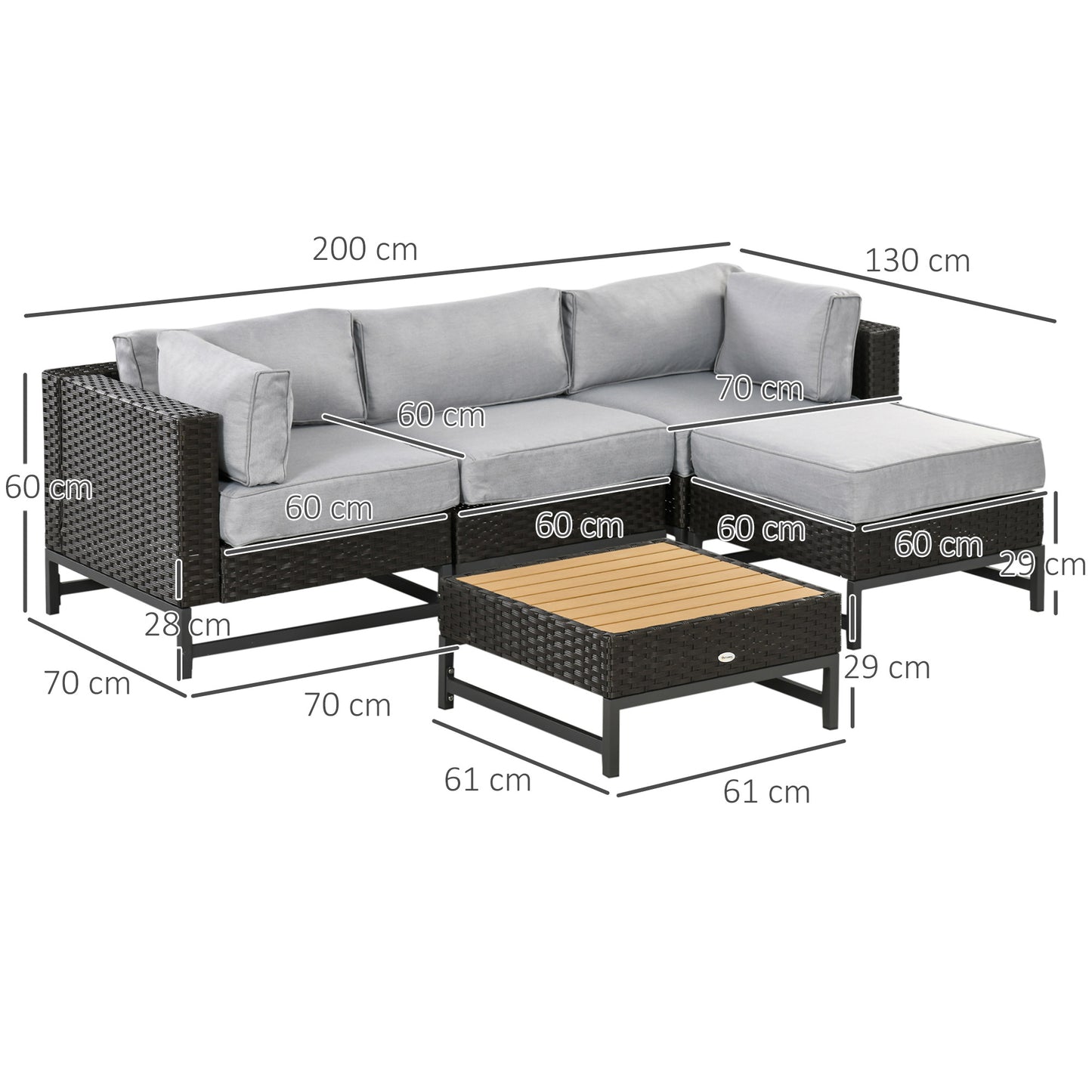 Rattan Corner Sofa, Rattan Garden Furniture Wood Grain Plastic Table