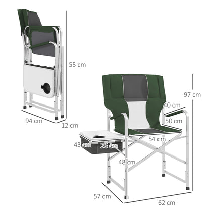 Folding Directors Chair Aluminium Camping Chair with Cooler Bag Green