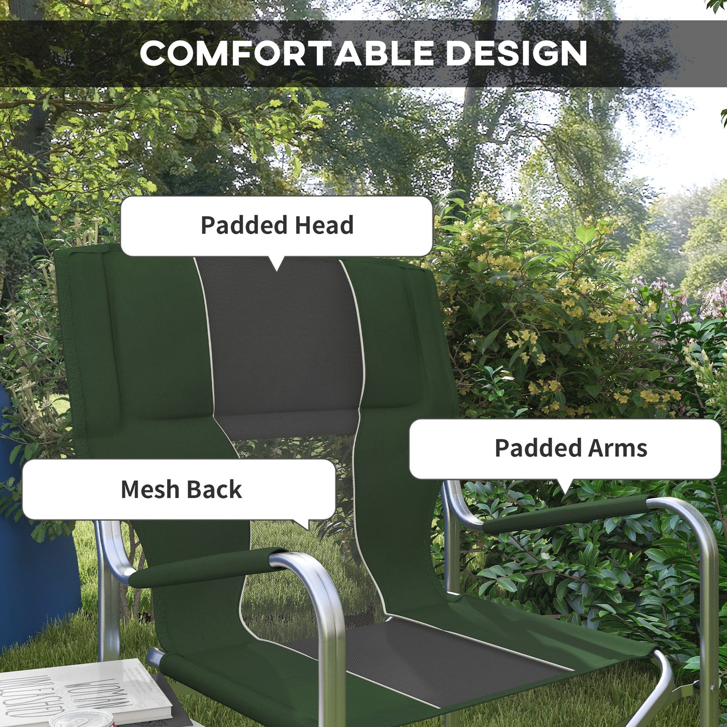Folding Directors Chair Aluminium Camping Chair with Cooler Bag Green
