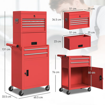 Tool Cabinet with 6 Drawers, 3-in-1 Rolling Tool Chest with Wheels