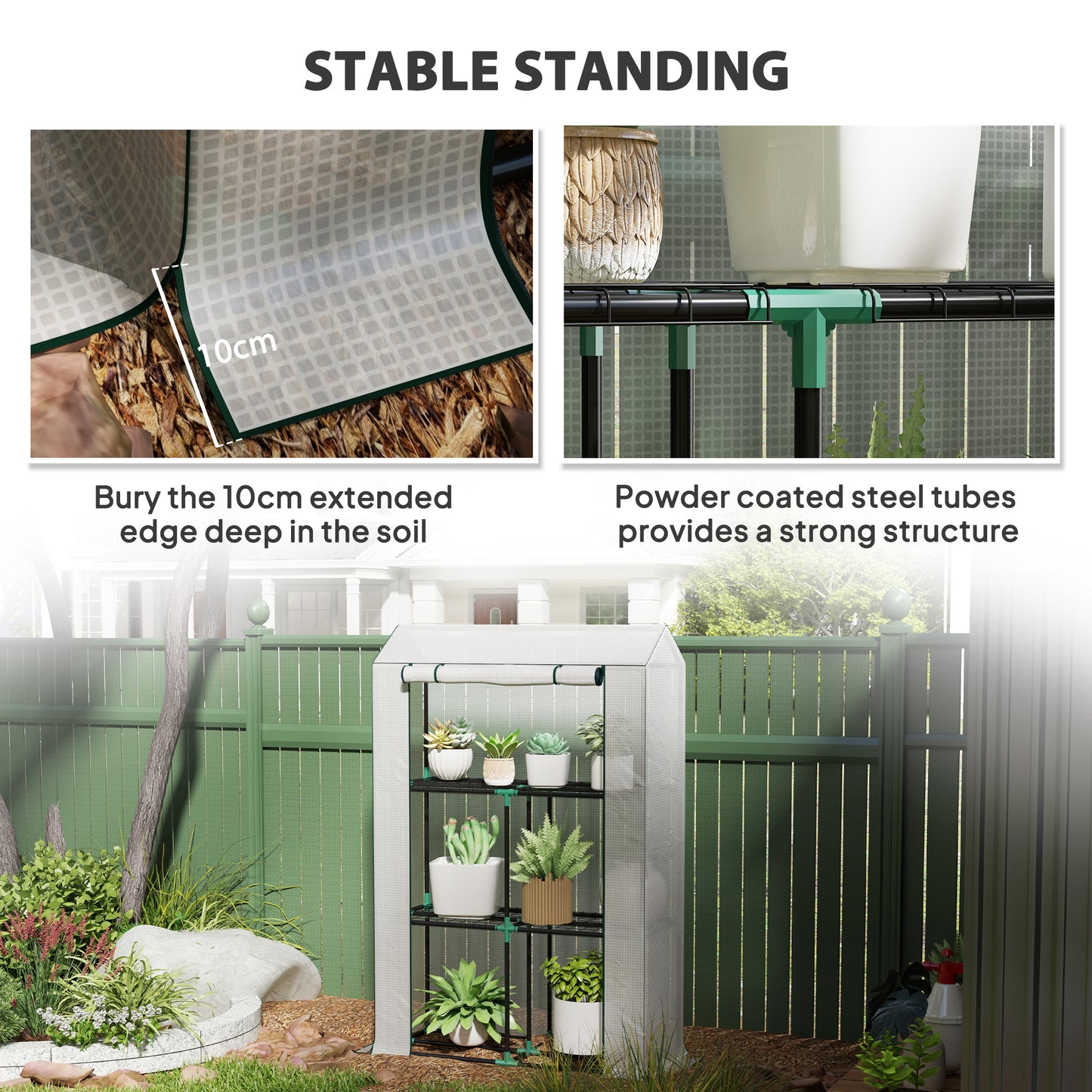 3 Tier Mini Greenhouse with PE Cover, Roll-Up Door, White